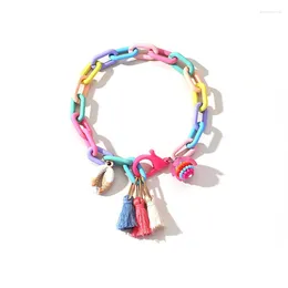 Charm Bracelets Wholesale Bohemia Hand-made Chain Stitching Anklet Colourful Fashionable Shell Tassel Resort Style For Women
