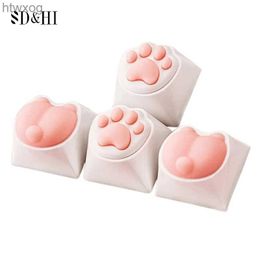 Keyboards 1pcs Cute Cat Paw Keycaps For Mechanical Keyboard Cherry MX Switch DIY Custom Key Cap Soft Silicone Keycup Artisan Pink Color YQ240123