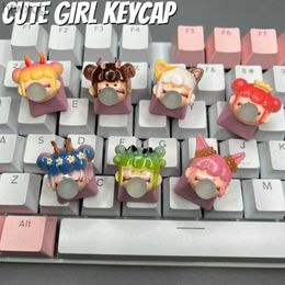 Keyboards MiFuny Bubble Blowing Girl Keycaps DIY Handmade Gaming Keyboard Cap Ctue Cartoon Anime KeyCap Mechanical Keyboard Accessories YQ240123