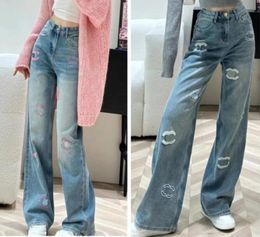Дизайнерские джинсы Женские джинсовые брюки C письмо с прямой брюки с высокой талией мода джинсовые брюки уличная одежда