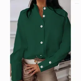Women's Blouses Office-lady Loose White Shirts Top Vintage Stand Collar Long Sleeve Shirt For Women Autumn Elegant 30013