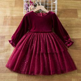 Girl Dresses 2024 Girls Christmas Dress For Kids Autumn Full Sleeve Sequined Tulle Tutu Princess Wedding Birthday Party Clothing