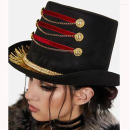 Berets Fashion Women Handmade Steampunk Top Hat Magic Bowler Punk Cosplay Black Shower Fedora Size 57CM