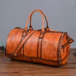 Duffel Bags Luxury Design Genuine Leather Men Travel Vintage Large Capacity Luggage Bag Male Weekend Handbag Totes Shoulder