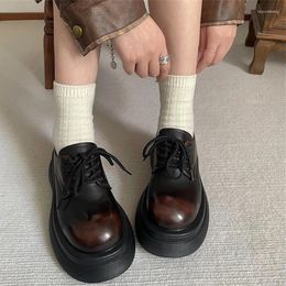 Dress Shoes Vintage Platform Women Thick Bottom Single Casual Lace Up Oxfords Female Patent Leather Lolita