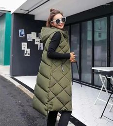 Women's Trench Coats Green Sleeveless Hooded Casual Fashion Vest Zipper Cotton Jacket Long Light&thin