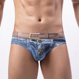 Underpants Imitation Jeans Style Denim Briefs Mens Sexy 3D Print Stretchy Underwear Bikinis Shorts Trunks U Pouch A50