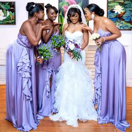 Lalic Junior Bridesmaid Dresses A Line Spaghetti Straps V Neck Elastic Satin High Split Maid of Honour Dresses Bride Gowns for Nigeria Black Women Girls Marriage BR122