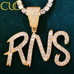 Necklaces CUC 1 Row Cursive CZ Letter Pendant Custom Men's Hip Hop Necklace Chain Micro Pave Zircon Make Number Jewellery