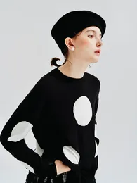 Women's Sweaters Imakokoni 2024 Autumn Original Design Black And White Polka Dot Knit Crewneck Sweater For Women 234267