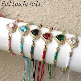 Bracelets 5Pcs Handmade Jewellery Adjustable String Braided Bracelet Colourful Cubic Zircon Heart Square Round Charm Bracelets Party Gift