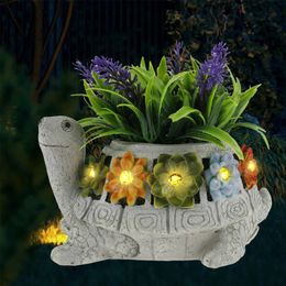 LED Tortoise Statues Garden Outdoors Figurine with Colourful Succulent Cute Animal Resin Solar Sculpture Decor Craft Creative 240119