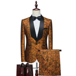 Men's spring and autumn print large size men's stage dress groom's suit two-piece suit for men Q240123