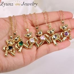 Necklaces 10PCS, Luxury Gold Color Zircon Heart Bear Pendant Necklace for Women Fashion Design Gold Choker Necklace Unisex Gift Jewelry