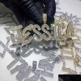 Pendant Necklaces Topbling Hip Hop Simated Diamond Pendant Necklaces A-Z Custom Name Bubble Letters Charm Gift For Men Drop Delivery J Dhv25