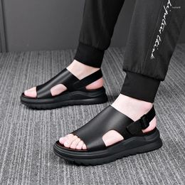 Sandals Roman For Men Driving And Wearing High Rise Thick Soled Summer Leather Deodorizing Anti Slip Soft Beach Shoes