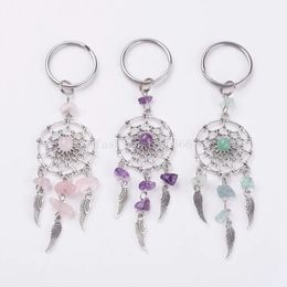 Bohemian Natural Stone Beads Dreamcatcher Keychain Women Men Boho Indians Wing Charms Key Chain On Bag Trinket Party Luck Gift