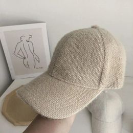 Ball Caps Autumn Winter Solid Color Baseball Cap Women Cony Hair Visor Hat White Black Warm Plush