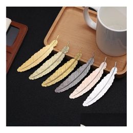 Bookmark Wholesale 7 Colours Metal Feather Document Book Mark Label Golden Sier Rose Gold Office School Supplies Drop Delivery Busine Dhjzq