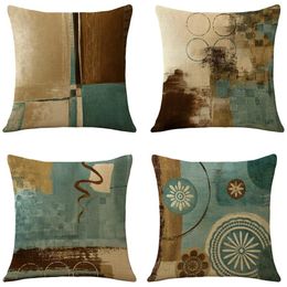 Pillow Retro Blue Pattern Printed Linen Pillowcase Sofa Cover Home Decoration Can Be Customised For You 40x40 50x50 60x60 45x45