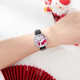 Womens Christmas Style Round dial Santa pattern bottom Fashion personality belt quartz watch J2