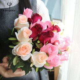 Wedding Flowers Long Stalk Artificial Rose Flower Pink Red Silk Branch For Centrepiece Back Home Decor Fake