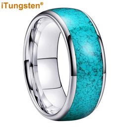 Bands iTungsten 4mm 6mm 8mm Tungsten Carbide Ring for Men Women Fashion Jewelry Engagement Wedding Band CrushedTurquoise Inlay