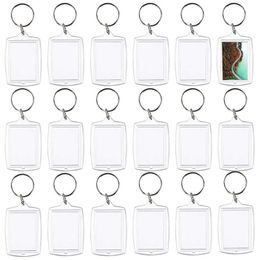 Bracelets 100pcs Photo Keychain Rectangle Transparent Blank Acrylic Insert Photo Picture Frame Keyring Key Holder Diy Split Ring