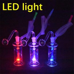 LED light mini Glass beaker Bong Portable smoking Water Pipe Inline matrix Perc Smoking Hookah Pipes with 10mm glass oil burner pipe LL