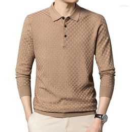 Men's Polos Autumn Casual Knitted Woollen Sweater Polo Shirt With Collar Long Sleeve Solid Colour For Comfortable Warm Top