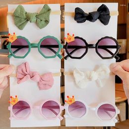 Hair Accessories 2 Pcs/Set Children Crown Prismatic Sunglasses Solid Bowknot Headband Kids Bands Headwear Baby Girls Lovely