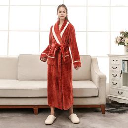 Women's Sleepwear In Autumn Winter Large Size Thickening Nightgown Men Women Warm Flannel Bathrobe Lengthen Couple Lounge With Pockets