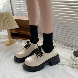 Dress Shoes 2024 Women Spring Autumn Round Toe Black Head Casual Comfortable Lace-up Square Heel Outdoors Female