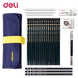 Supplies Deli creative 26pcs/set paint sketch set professional art drawing charcoal pencil paper eraser fabric bag for school supply gift