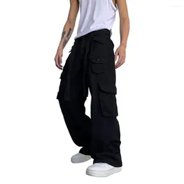 Men's Pants Stylish Cargo Full Length Quick Drying Vintage Straight Wide Leg Solid Colour Casual Trousers Baggy Sportwear