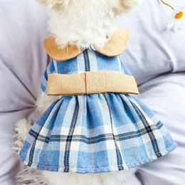 Dog Apparel Dress Plain Printing Two-legged Breathable Cotton Puppy Skirt Adorable Turn Down Collar Pet Princess For Party