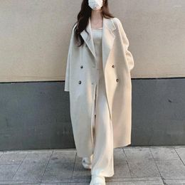 Women's Trench Coats Women Loose Jacket Stylish Double-breasted Mid Length Coat With Lapel Pockets Windproof Warmth For Fall Winter