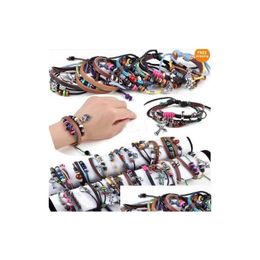 Beaded Mix Order Mti Styles 50Pcsx Men Women Braid Leather Cord Bead Cross Heart Bracelet Wristband Surfer Drop Delivery Jewellery Brac Dheao