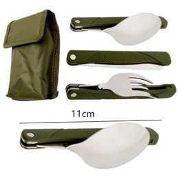 Camp Kitchen Stainless Steel Portable Mini Tableware Set outdoor Tool Folding Cutlery Set with Spoon Fork Knives for Camping Outdoor Picnic YQ240123