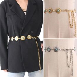 Belts Women Fashion Belt Hip High Waist Gold Silver Narrow Metal Chain Gothic Agate Stone Pendant Female Vintage