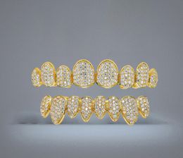 Hip Hop Jewellery Hipsters Diamond Dientes Grillz Teeth Iced Out CZ Mouth Teeth Grillz Caps Top Bottom Grill Set Men Women Irregular5440951