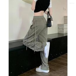 Women's Pants Women Casual Drawstring Sweatpants Elastic High Waist Vintage Streetwear Wide Leg Straight Baggy Trouser Ladies Summer