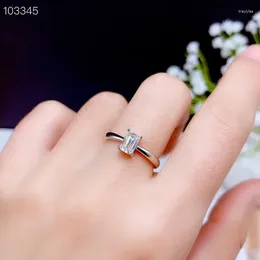 Cluster Rings 2024 Square Crackling Moissanite Gemstone Ring For Women Jewellery Engagement Wedding Real 925 Silver Birthday Gift