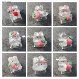 Keyboards Keyboards Transparent cute cartoon strawberry powder rabbit keycap cute girl gift mechanical keyboard keycaps personalized backlit keycaps YQ240123