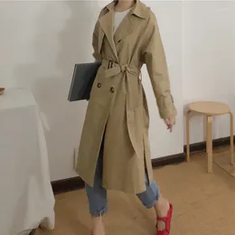 Women's Trench Coats Brown Coat Winter Fashion Casual Solid Colors Loose Slim Long Sleeve Single Breasted With Button Pockets Sashes