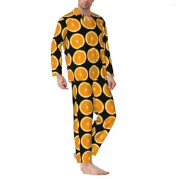 Men's Sleepwear Pyjamas Men Oranges Slices Leisure Fruits Print Two Piece Casual Pyjama Sets Long Sleeves Warm Oversize Home Suit
