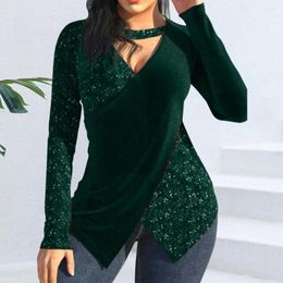 Women's Blouses Cross Irregular Pullover Tops Sequin Splicing V-neck Halter Long-sleeve T-shirt With For Autumn/winter