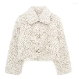 Women's Fur Long Sleeve Lambswool Jacket 2024 Winter Autumn Warm With Horn Buckles. Fashionable Coats ...