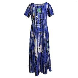 Casual Dresses Womens Fashionable Round Neck Short Sleeve Tie Dyed Printed Long Dress Loose Petite For Summer Woman
