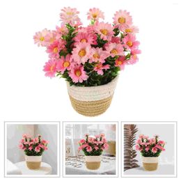 Decorative Flowers Woven Basket Flower Artificial Potted Desktop Faux Plant Tabletop Fake Decor